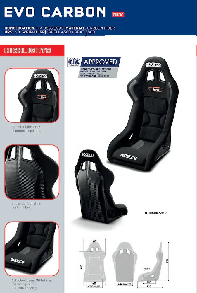 Sparco EVO Carbon Fiber (STD, L, XL) Racing Seat