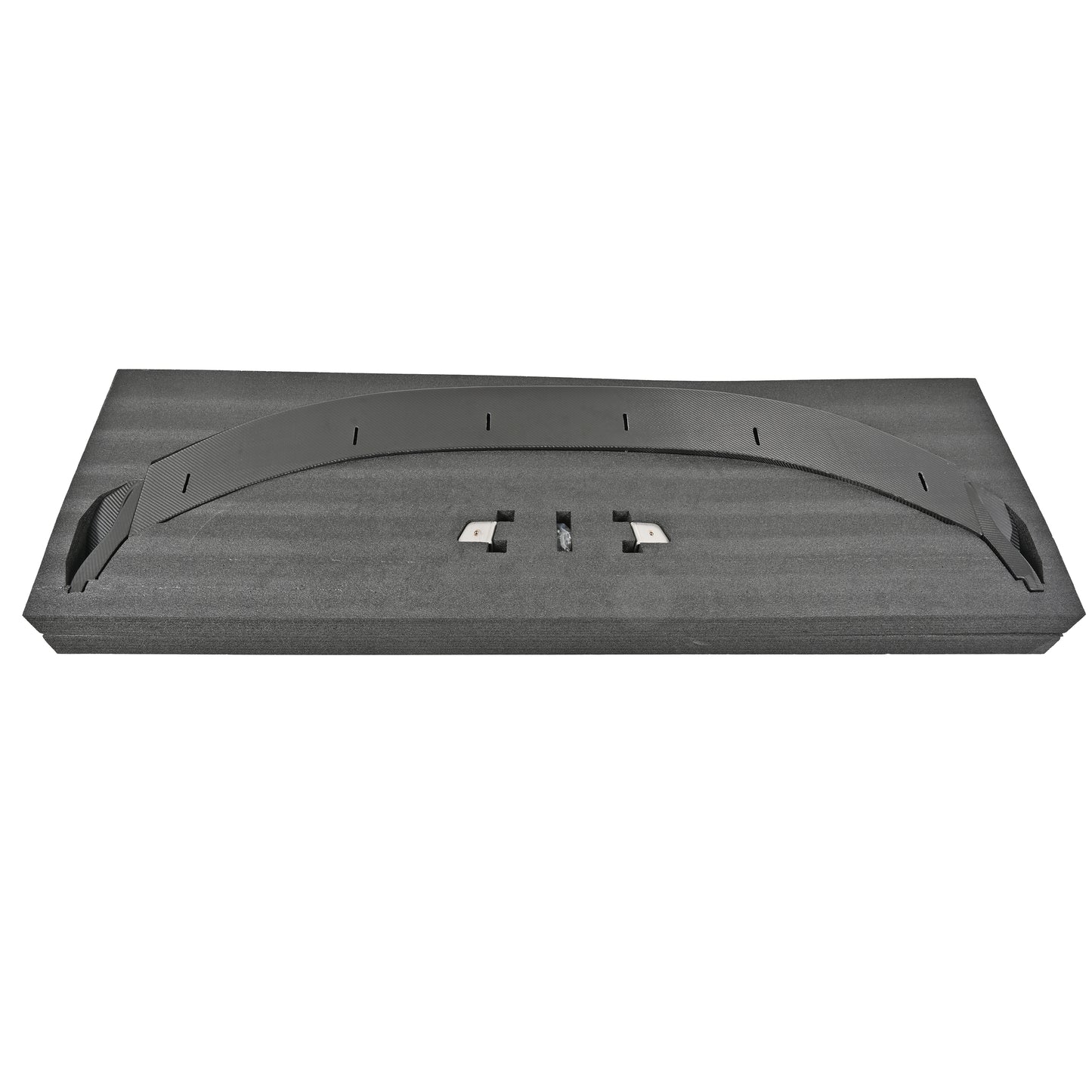 BMW G87 M2 pre-preg carbon fiber front splitter components secured in protective foam packaging