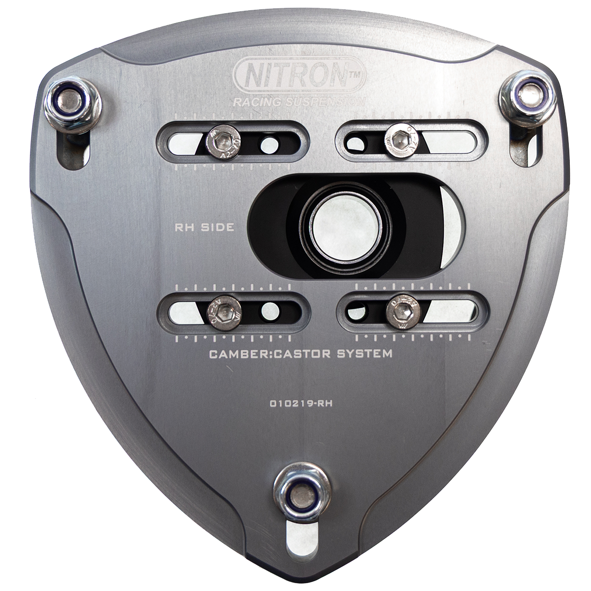 Nitron adjustable top plate with alignment slots and central bearing; generic product illustration