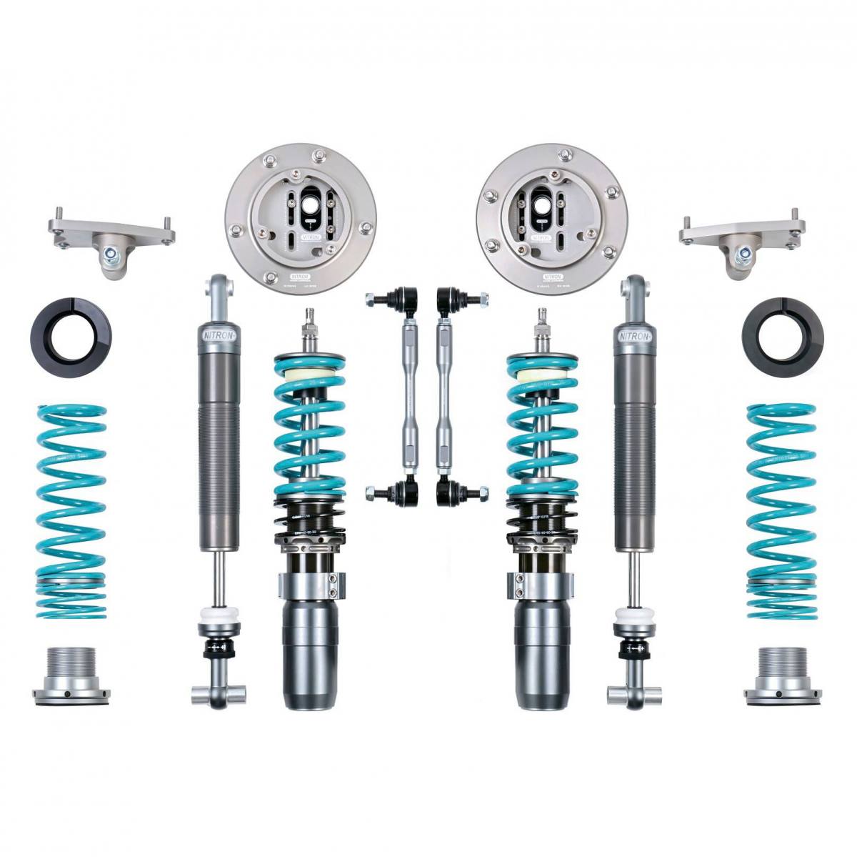 Nitron R1 dampers, teal springs, top mounts and droplinks; generic product illustration