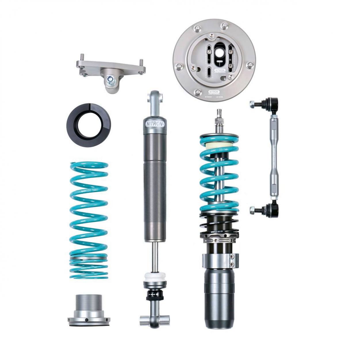Nitron R1 damper, coilover, separate spring and mounting components; generic product illustration