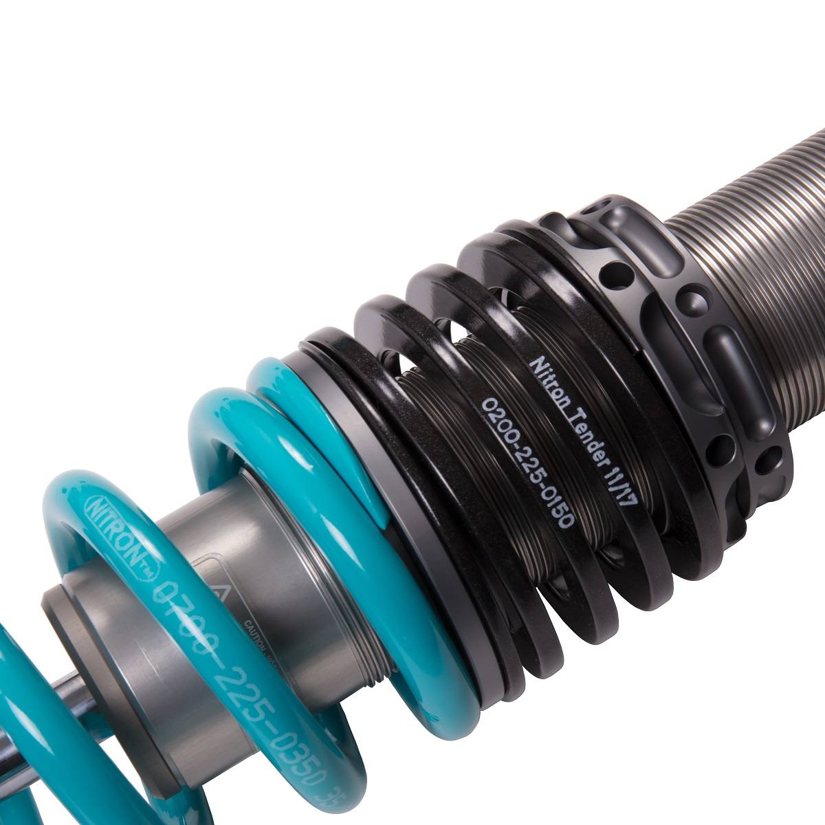 Nitron R1 teal main spring, black helper spring and threaded adjustment rings; generic product illustration
