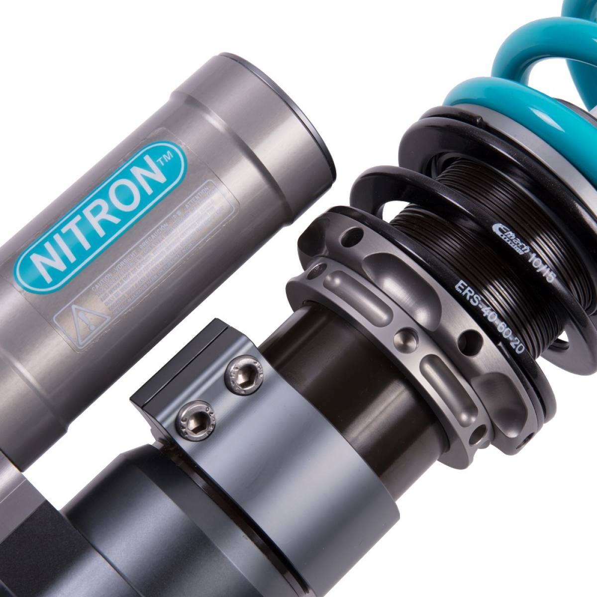 Nitron R3 reservoir, spring seat and threaded damper-body detail; generic product illustration