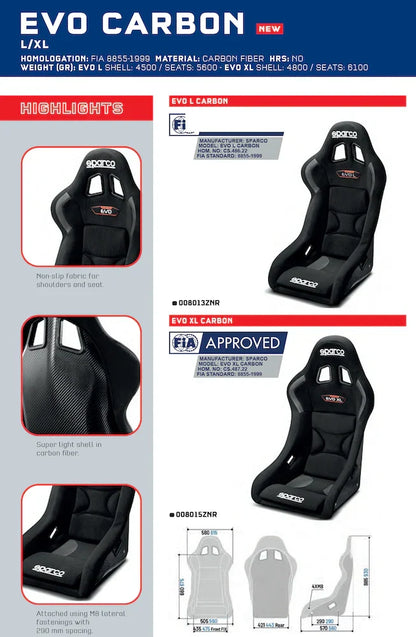 Sparco EVO Carbon Fiber (STD, L, XL) Racing Seat