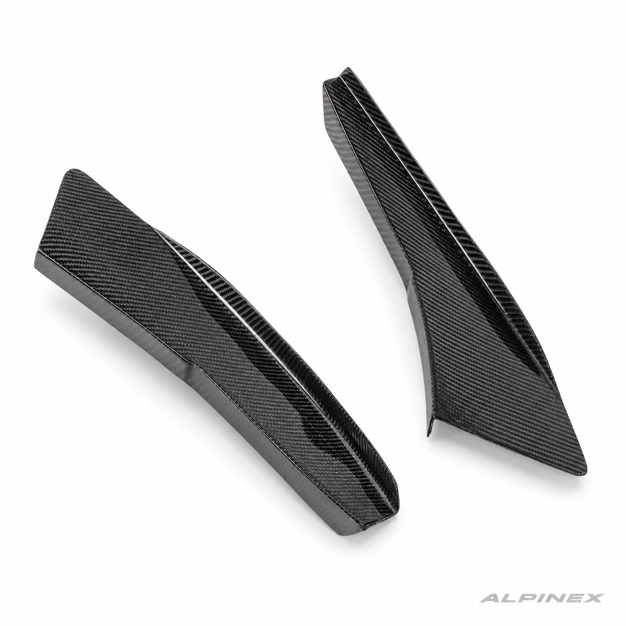 AlpineX Dynamics GT4 Style Carbon Fiber Canard for BMW E9X M3 featuring a glossy carbon fiber finish and motorsport-inspired aerodynamic design.