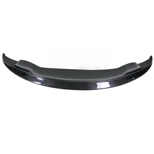 AlpineX Dynamics GTS Style Carbon Fiber Front Lip for BMW E9X M3 shown from the front, featuring a glossy carbon fiber finish and an aggressive motorsport-inspired design.