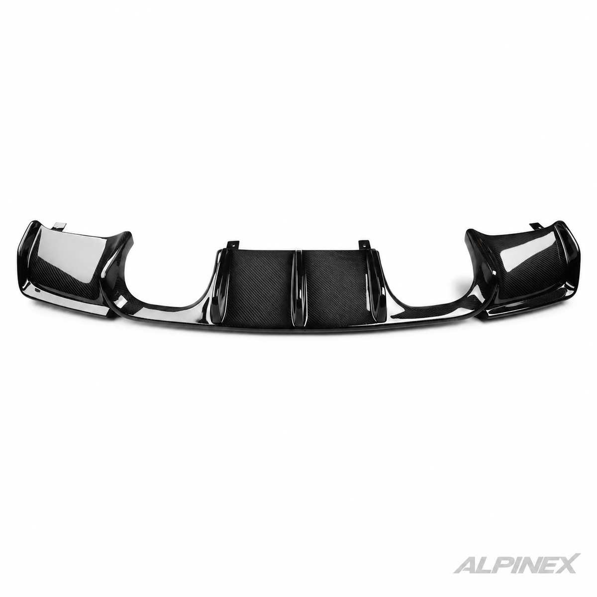 AlpineX Dynamics V Style Carbon Fiber Rear Diffuser for BMW E92 M3 featuring a glossy carbon fiber finish and aggressive aerodynamic rear styling.