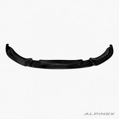AlpineX Dynamics Varis Style Carbon Fiber Front Lip for BMW F8X M3 M4 featuring a glossy carbon fiber finish and aggressive front aerodynamic styling.