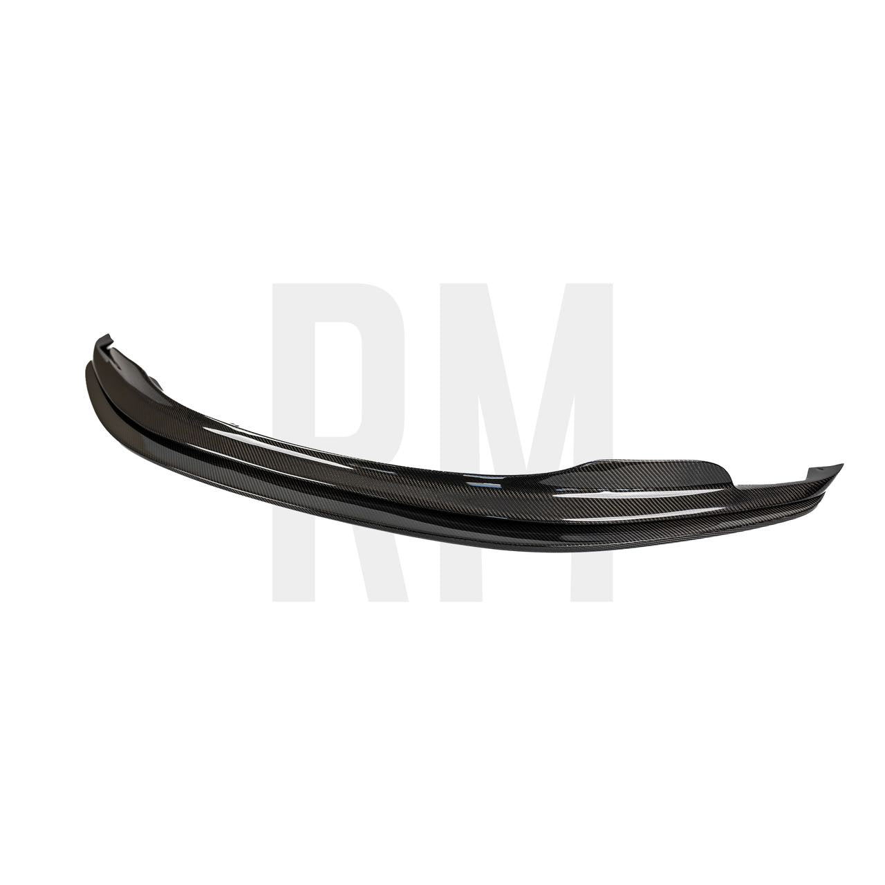 Angled view of the gloss carbon fiber GTS front splitter for the BMW E92 M3
