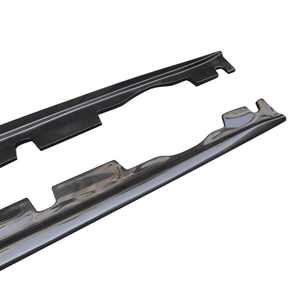 Close-up of the carbon fiber weave, glossy finish and mounting cutouts on the AlpineX Dynamics MP style side skirts for the BMW E9X M3