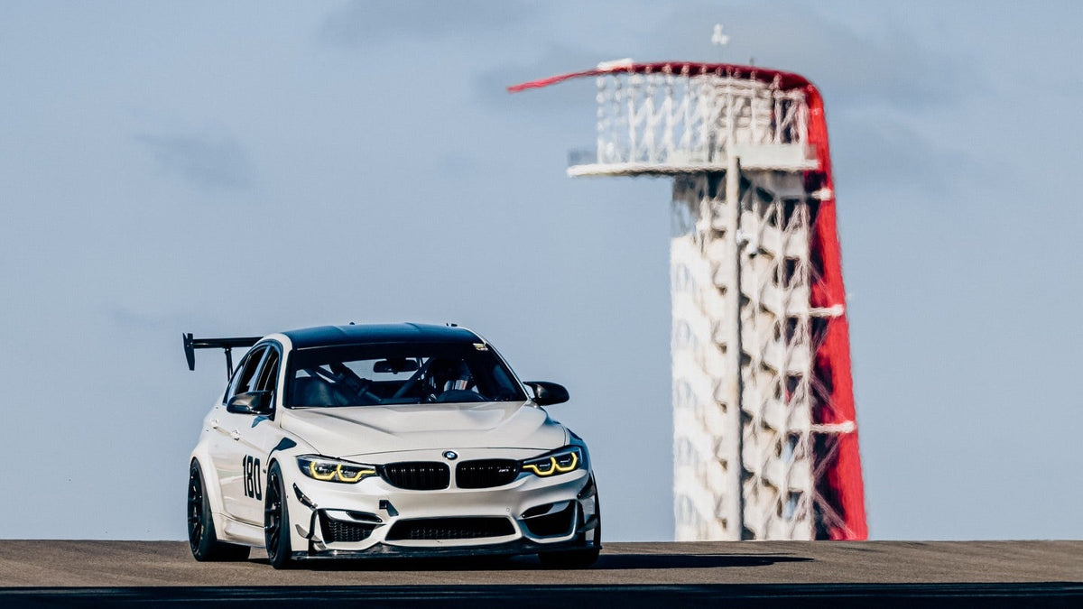 White BMW F80 M3 GT4+ Time Attack build on track at Circuit of the Americas