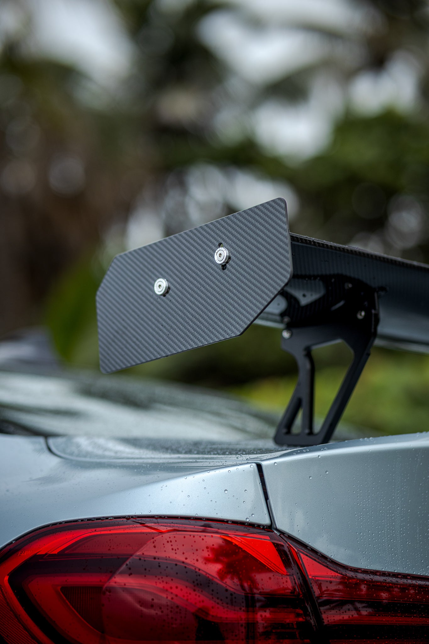 Ring Spec Wing V2 dry carbon end plate and mount detail on BMW F82 M4