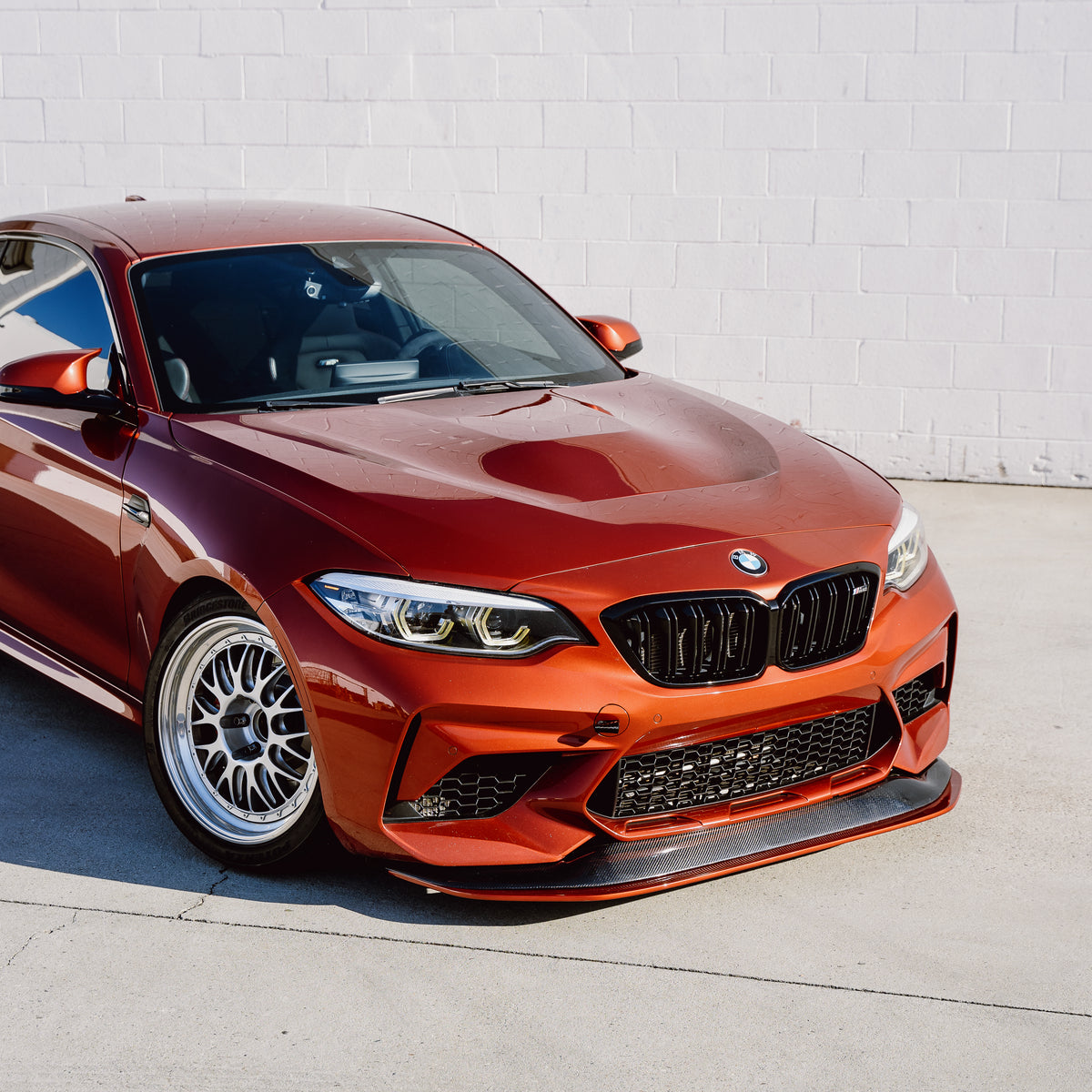 BMW F87 M2 Competition with Ridgeline Motorsport carbon fiber front splitter installed