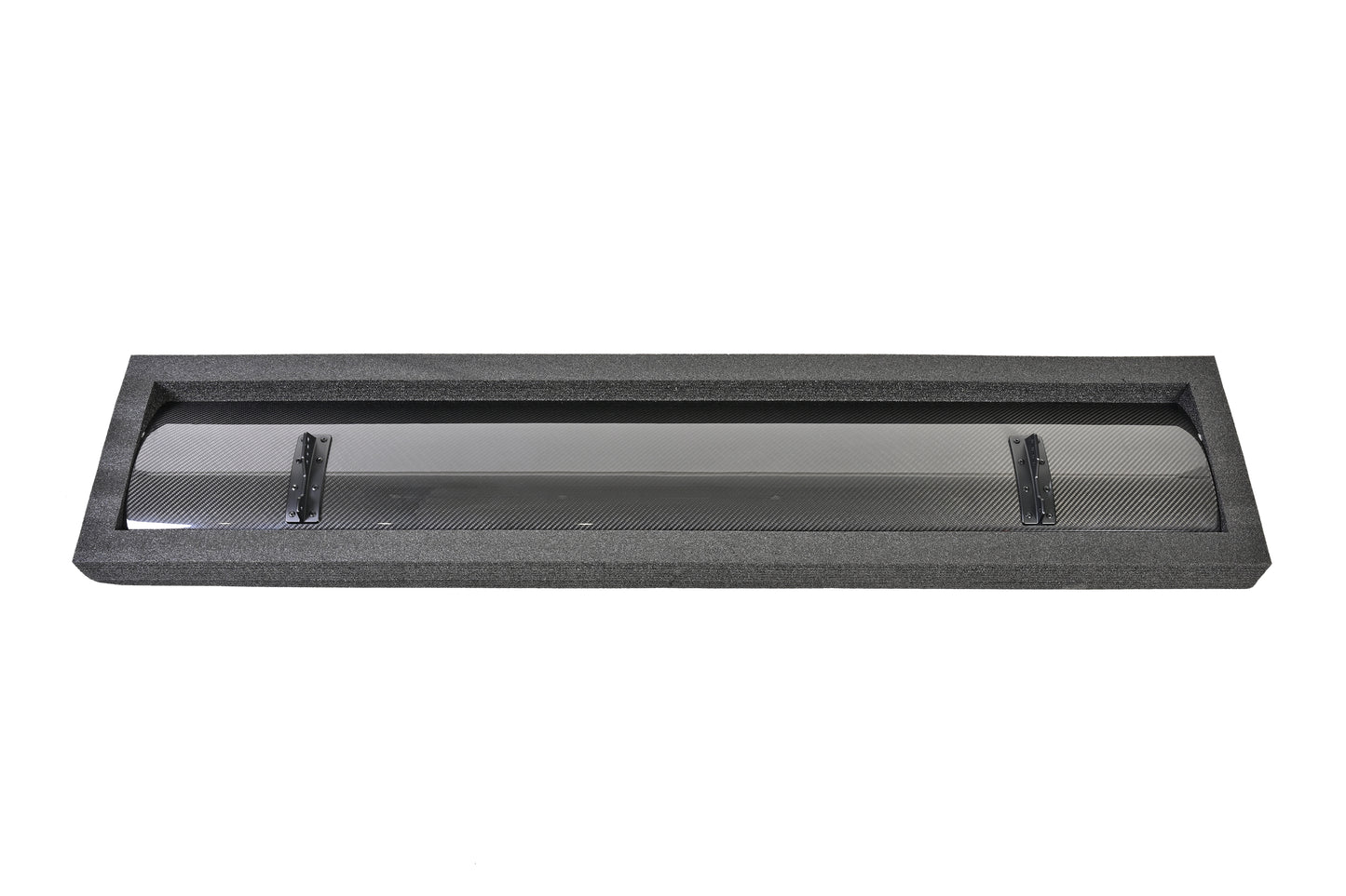 Underside of the 1600 mm carbon fiber GT4+ rear wing mainplane secured in protective packaging