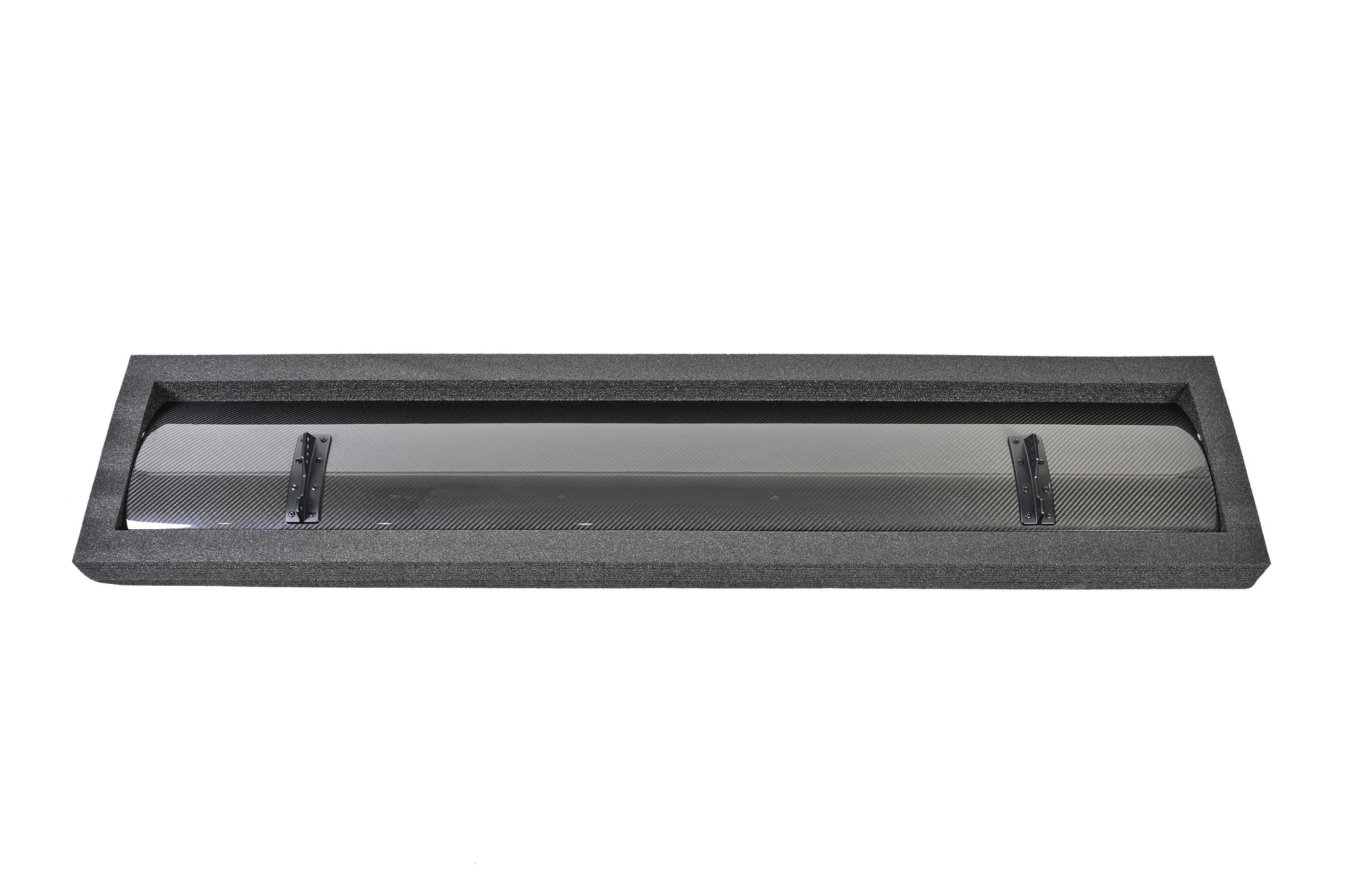 Underside of the 1600 mm carbon fiber GT4+ rear wing mainplane secured in protective packaging