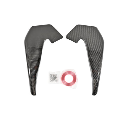 Complete BMW G87 M2 GT4+ carbon fiber canard kit with two vehicle-specific canards, double-sided mounting tape and installation hardware