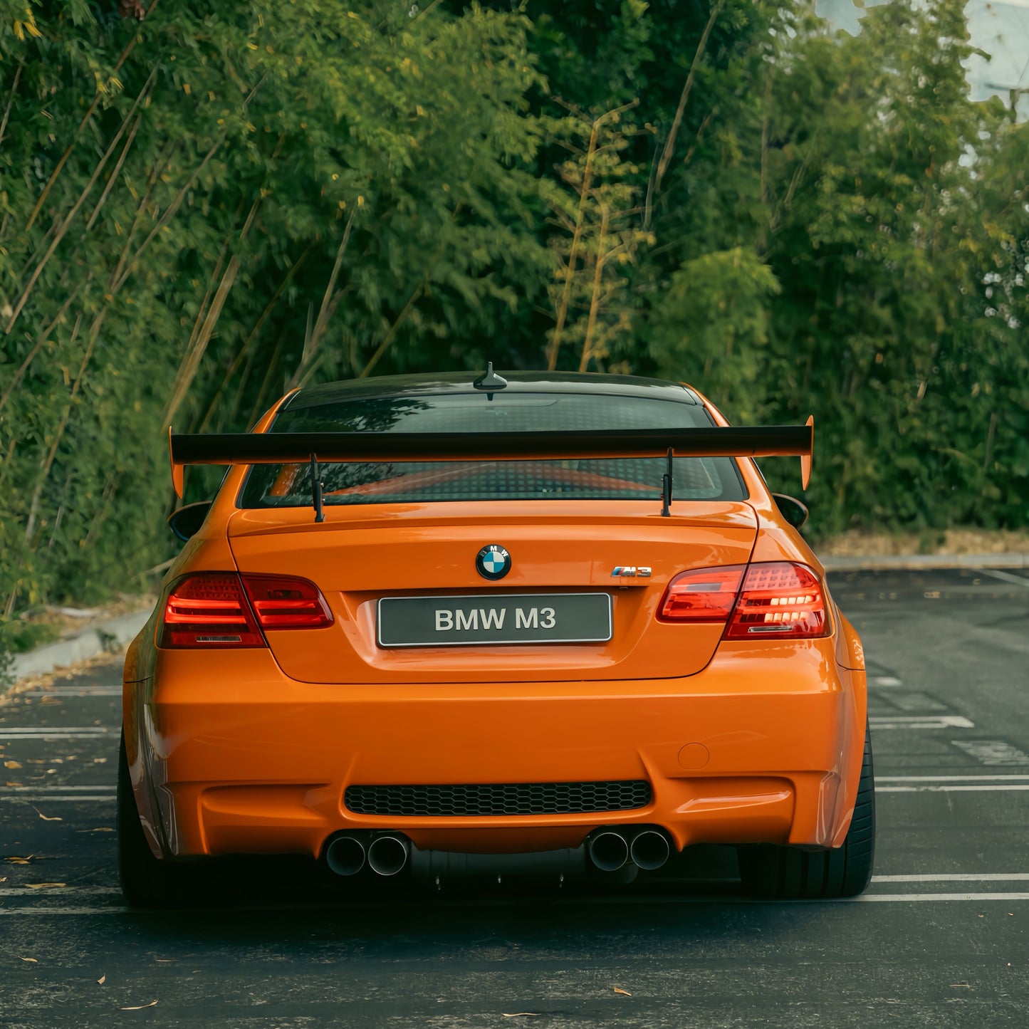 Fire Orange BMW E92 M3 rear view with GT4 MK2 rear wing