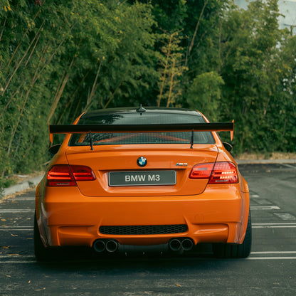 Fire Orange BMW E92 M3 rear view with GT4 MK2 rear wing
