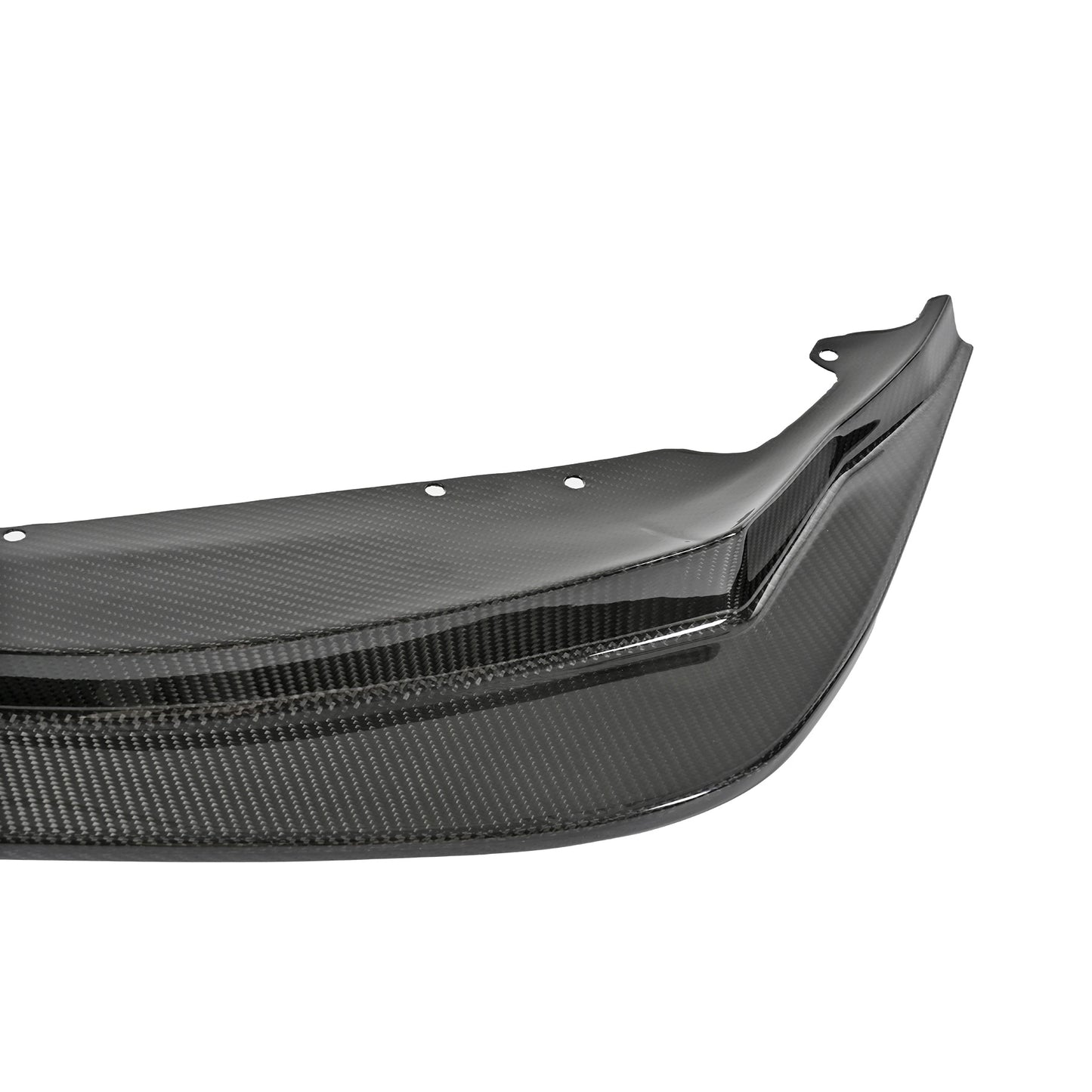 Side detail of the pre-preg carbon fiber GT4 front lip for the BMW G87 M2 factory bumper