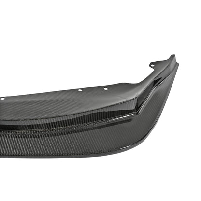 Side detail of the pre-preg carbon fiber GT4 front lip for the BMW G87 M2 factory bumper