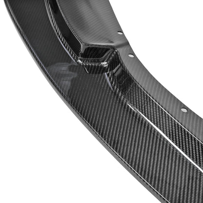 Detail of the 2x2 pre-preg carbon fiber construction and mounting points on the G87 M2 GT4 front lip