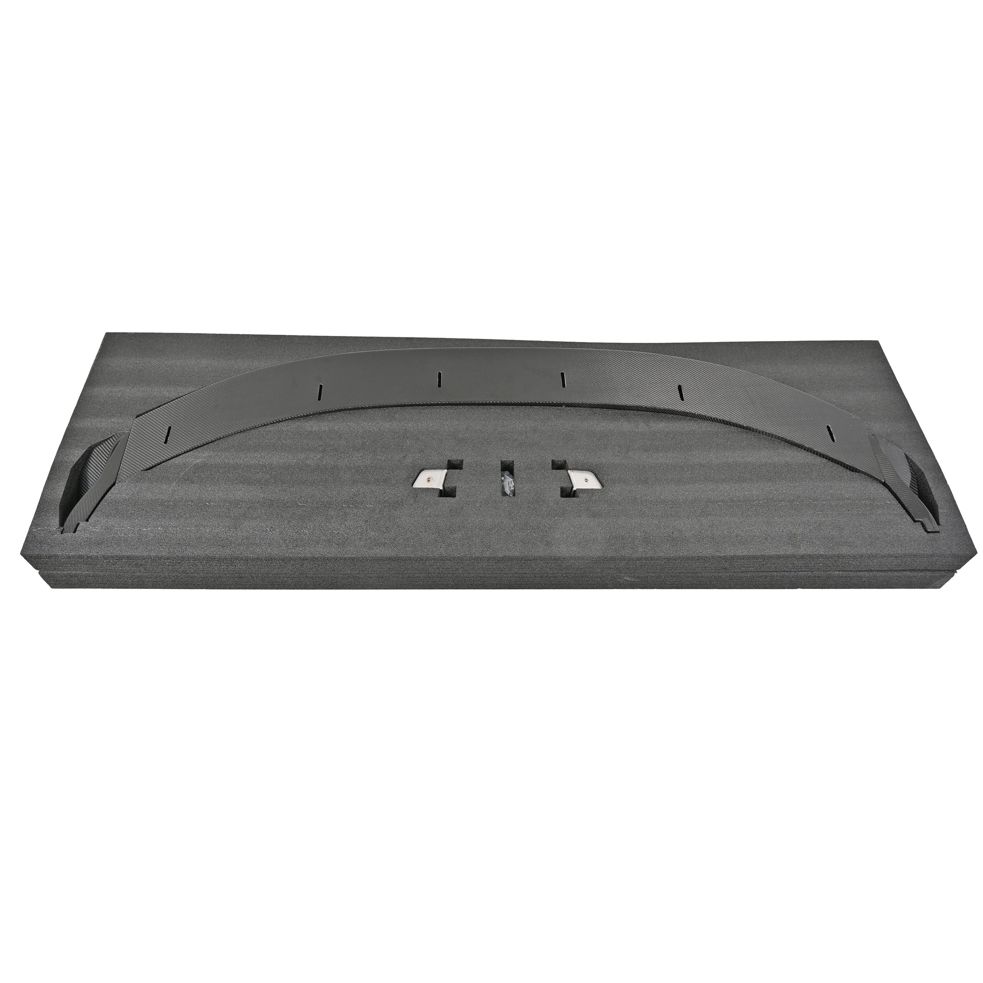 BMW G87 M2 pre-preg carbon fiber front splitter components secured in protective foam packaging
