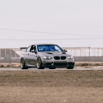 Gray BMW E92 M3 on track with GT4 MK2 rear wing