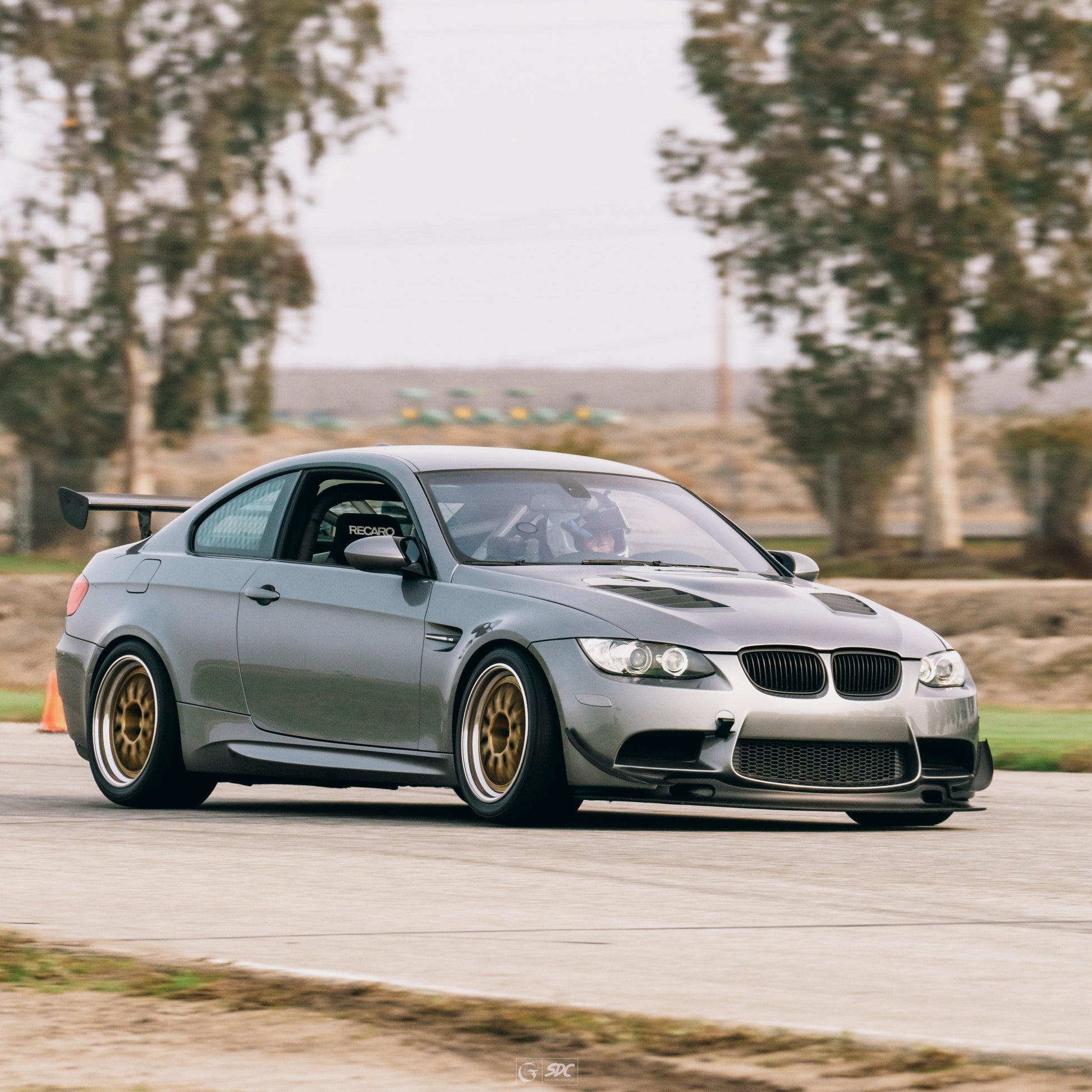 Gray BMW E92 M3 track build with GT4 MK2 rear wing