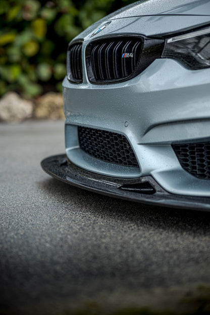 Gray BMW F82 M4 with the Ridgeline Motorsport GT4 V2 carbon fiber front splitter