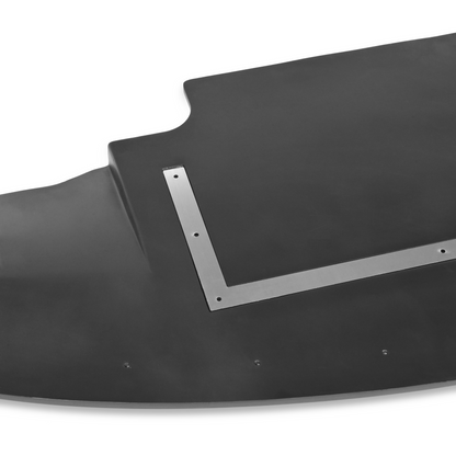 Underside of the GT4+ tunneled front splitter showing the integrated airflow channel