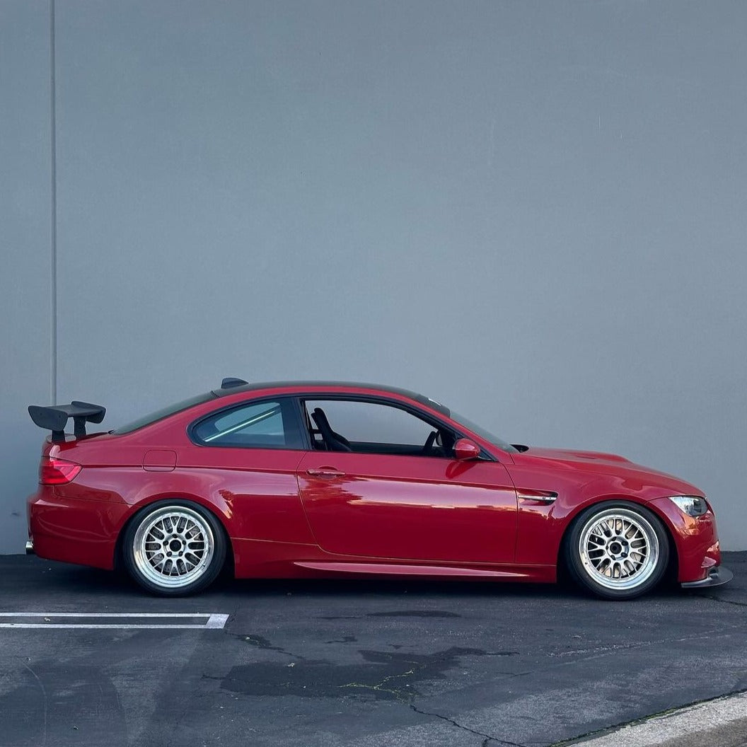 Melbourne Red BMW E92 M3 side profile with GT4 MK2 rear wing