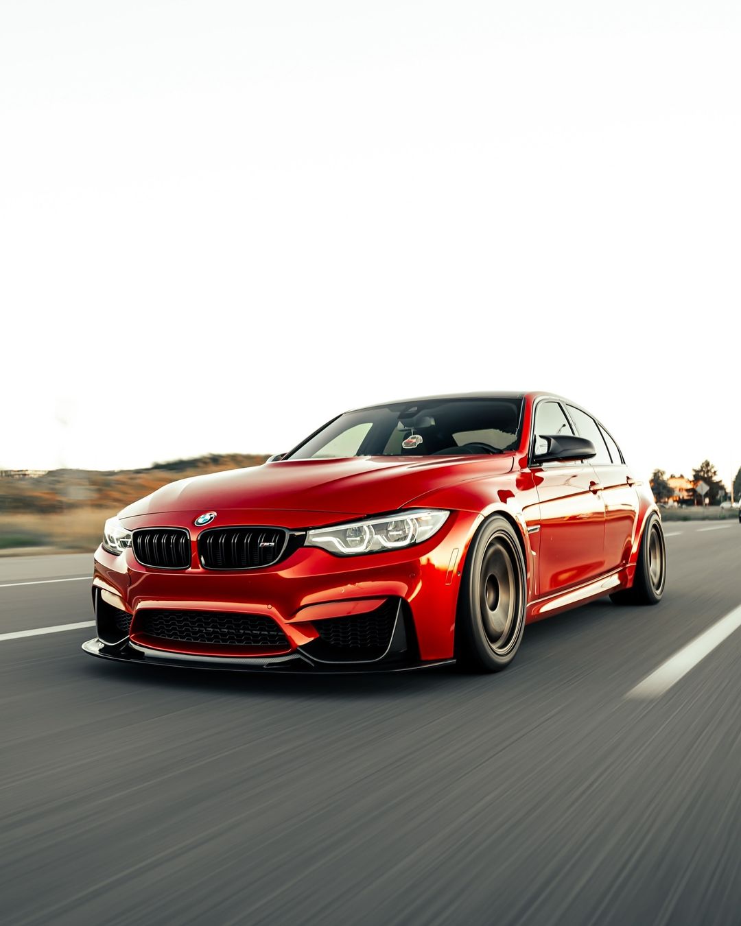 Red BMW F80 M3 driving with GT4 V1 carbon fiber front splitter