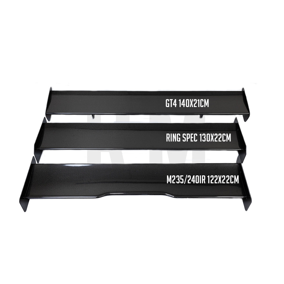 Width comparison of 122 cm M235iR, 130 cm Ring Spec V2 and 140 cm GT4 MK2 rear wings