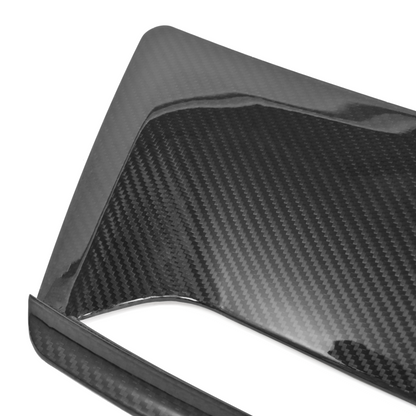Close-up of the pre-preg carbon fiber construction and recessed outlet on the Supra GT4+ hood vent