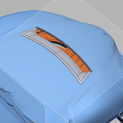 Top-view CAD rendering of the recessed extraction opening on the Toyota Supra GT4+ hood vent