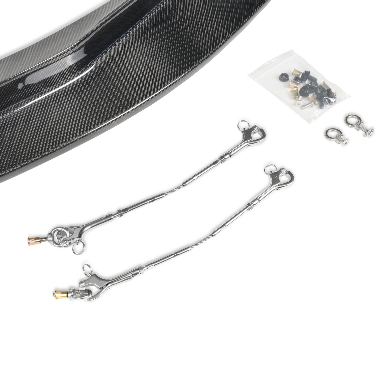Toyota GR Supra GT4+ carbon front lip with splitter support rods and installation hardware