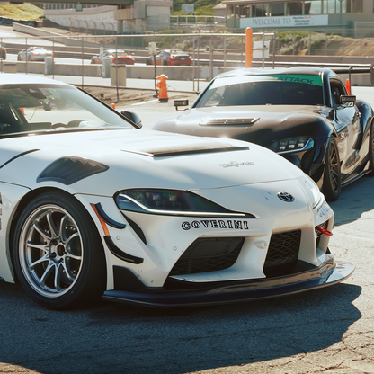 Toyota GR Supra GT4+ splitter kit, hood vent shown with the front splitter and four-piece canard system